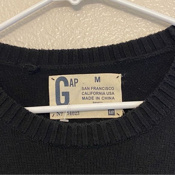 Gap vintage Y2K Men’s black crew neck knit cotton sweater elbow patch -M - Picture 4 of 7
